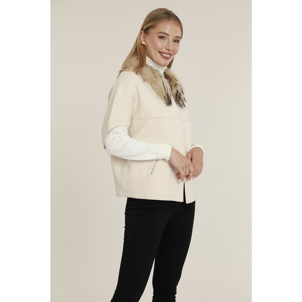Dolce Cabo Cream Cape with Faux Fur Trim - Picture 11 of 15